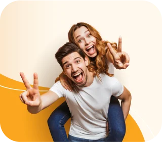 Woman on man's back while laughing
