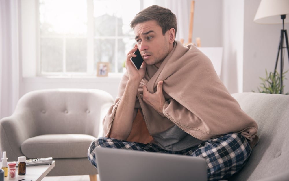 coronavirus patient calling a doctor with a telemedicine plan