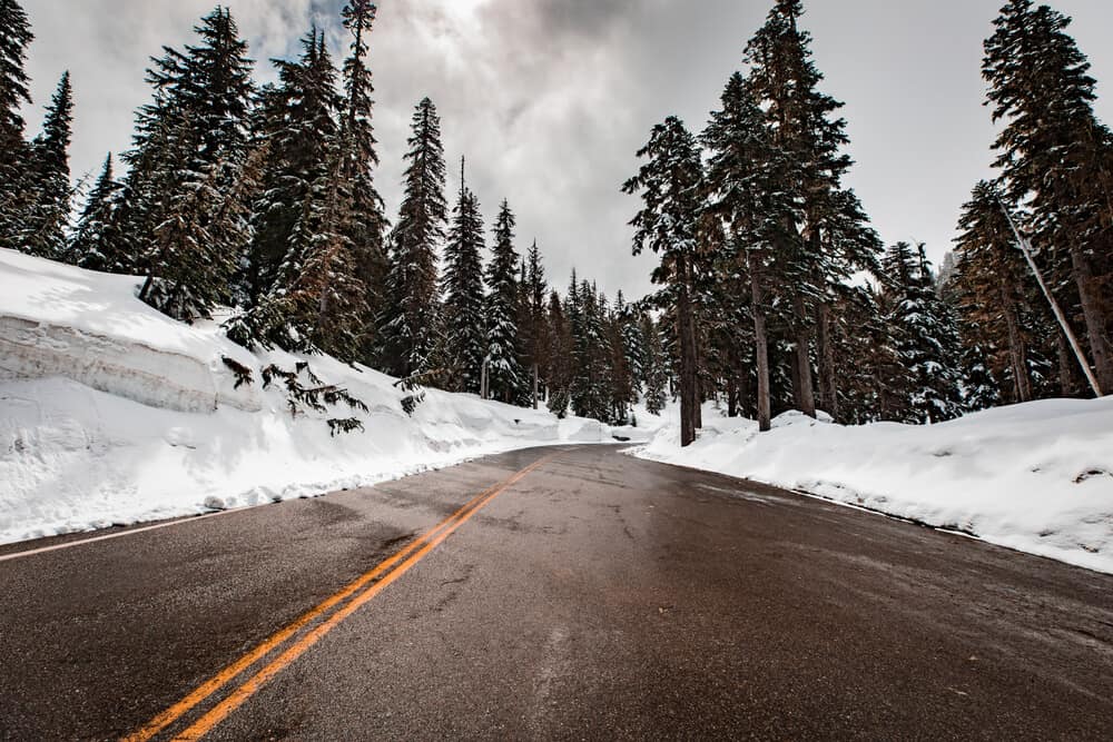 snowy road in washington