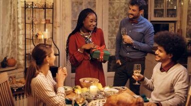 friends at holiday party