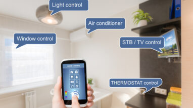 Illustration of using a remote control to save energy in your apartment