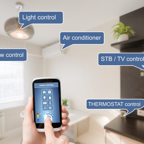 Illustration of using a remote control to save energy in your apartment