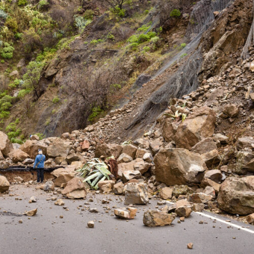 road is blocked by a landslide