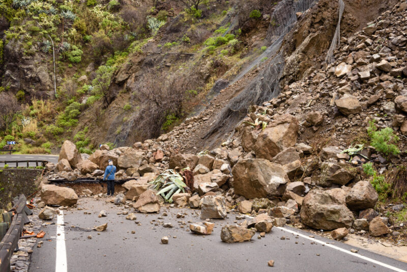 road is blocked by a landslide