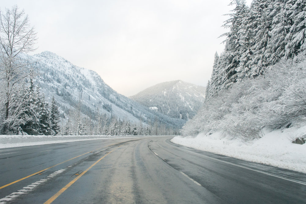 A snowy, icy road in Washington