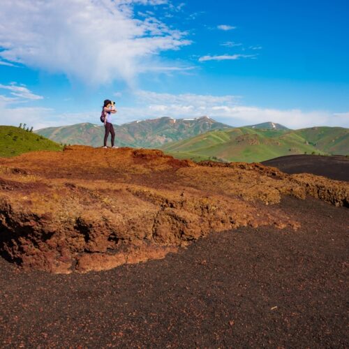 A visitor to Crater of the Moon National Monument