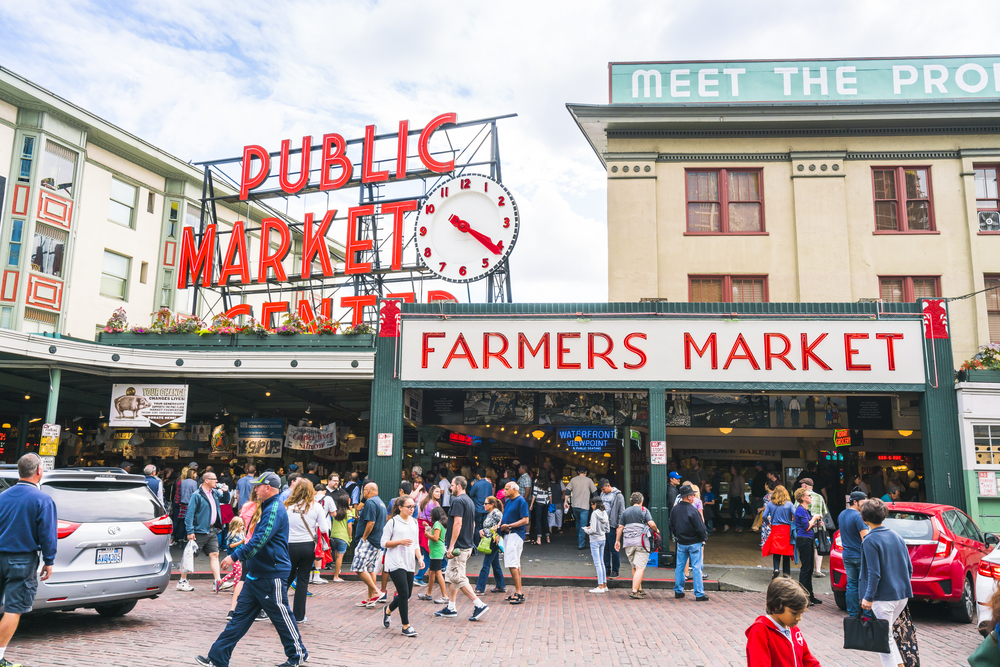 Visitors at Pike Place Market in Seattle