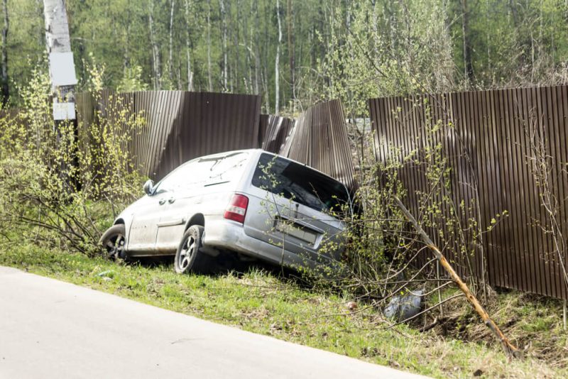 Car in a ditch after running off the road - cheap car insurance in Washington.